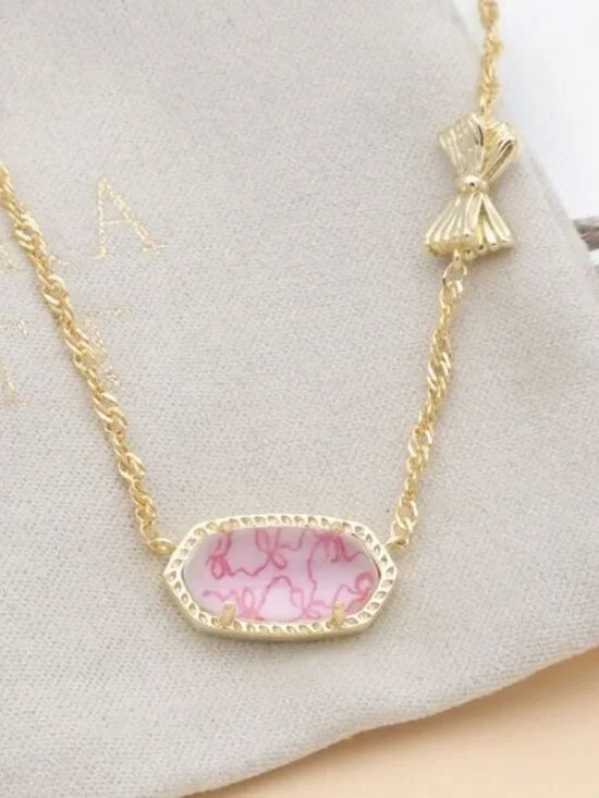 NEW Kendra Scott Elisa Bow Gold Posey Pink Luna Rosa Bow Necklace - Picture 2 of 3